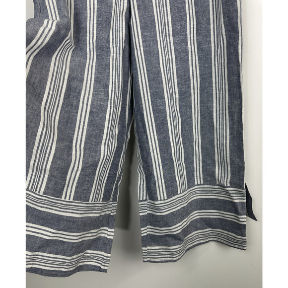 NWT Pink Rose Linen Cotton Wide Leg Pants Blue Striped Beachy Lagonlook Large - Picture 4 of 10